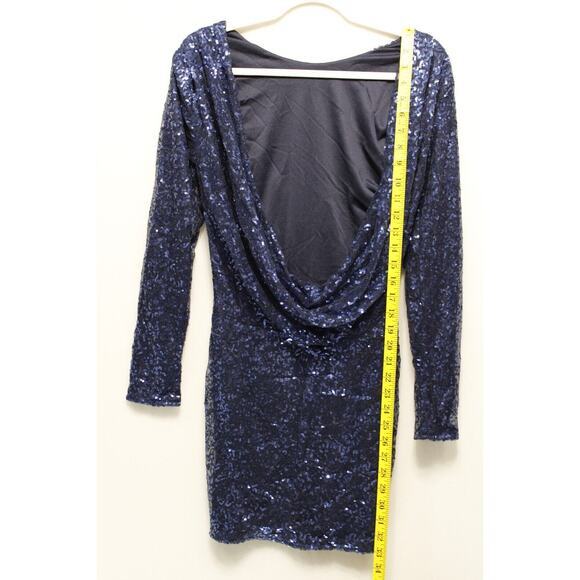 Club L Bodycon All Over Sequin Short Dress‎ Women 8 Open Cowl Back Side Zip Blue - Picture 6 of 16